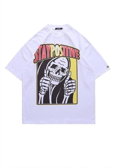 Positive skeleton t-shirt thumbs up tee bones top in White