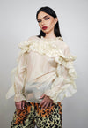 Transparent ruffle top cream wide sleeve see-through jumper