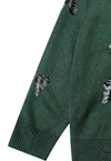 Ripped sweater knitted butterfly jumper distressed top green