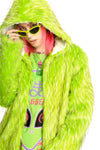 Festival shaggy faux fur longline jacket fluorescent raver bomber fluffy raver coat fleece party bomber neon burning man coat bright green