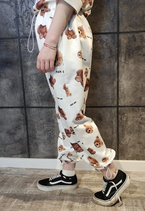 Decapitated teddy beam joggers handmade bear overalls white