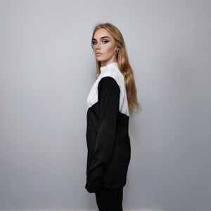 Color block top long sleeve half white half black jumper sheer sweatshirt see-through punk jumper structured going out funeral party t-shirt