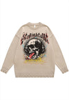 Skull sweater scary knit distressed bones jumper in grey