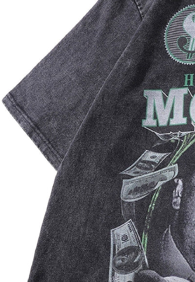 Dollar print t-shirt money tee retro grunge top in grey