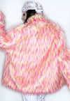 Shaggy faux fur coat pink orange fuzzy aviator raver bomber