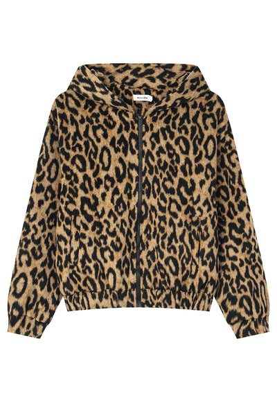 Animal print fleece leopard jacket fluffy brown bomber