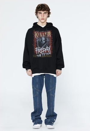 Cyber punk hoodie raver pullover monster horror top in black