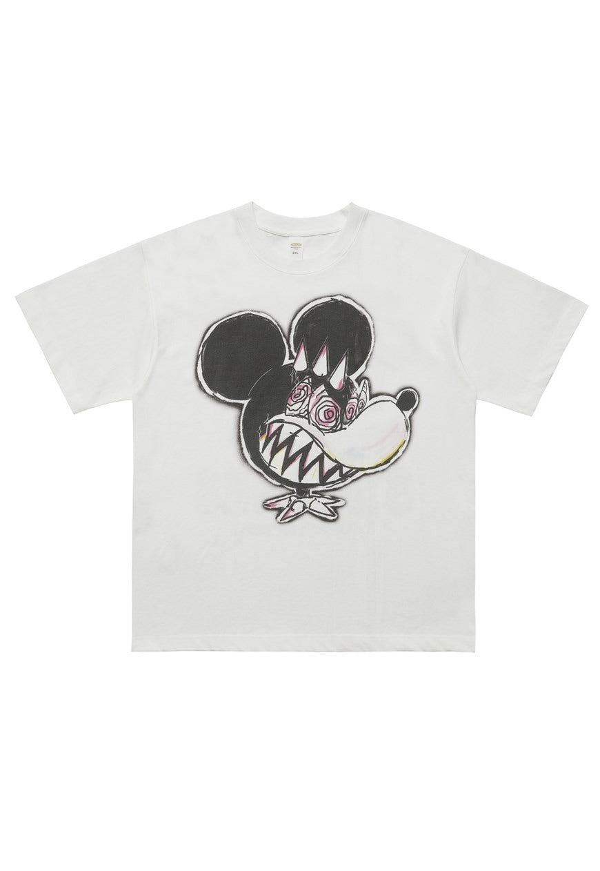 Mouse cartoon t-shirt creepy cartoon tee retro top off white