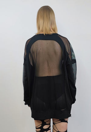 Sheer top transparent mesh jumper see-through long tee black