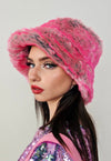 Pink faux fur bucket hat fuzzy neon cap festival rave fedora