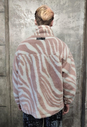 Zebra fleece jacket animal faux fur bomber coat cream stripe