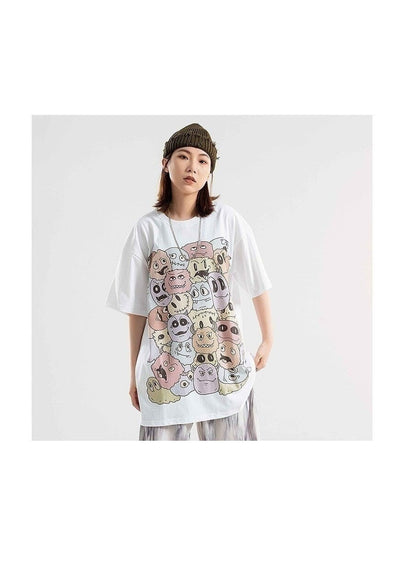 Emoji print t-shirt monsters tee grunge skater top in black