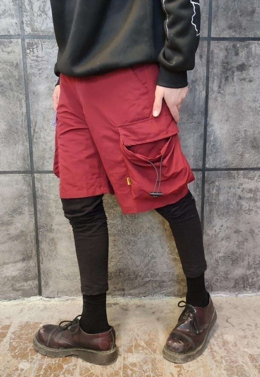 Cargo pocket shorts beam Korean skater sports pants in red