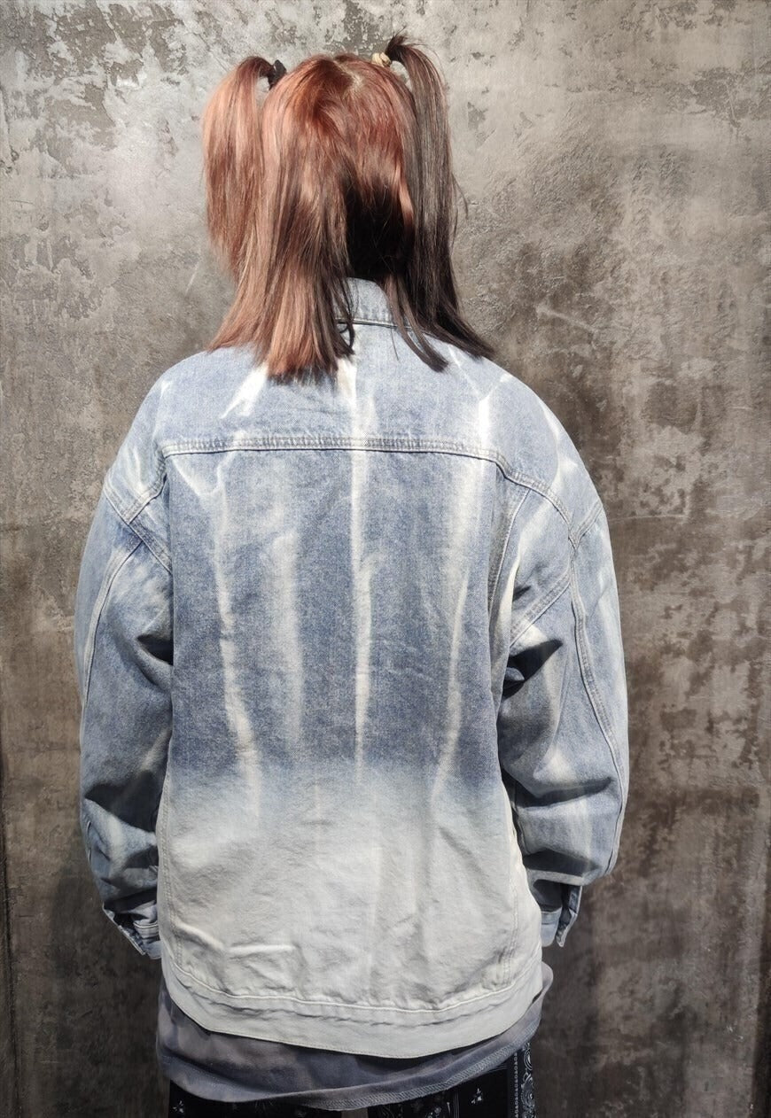 Tie-dye denim jacket gradient distressed jean coat in blue