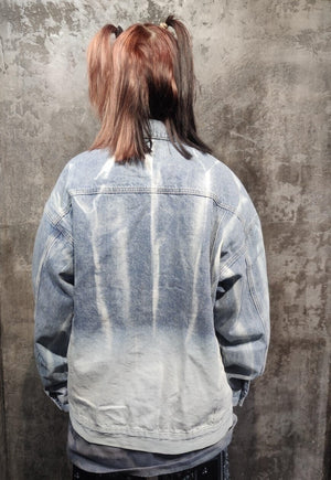 Tie-dye denim jacket gradient distressed jean coat in blue