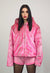 Pink faux fur jacket hooded fluffy bomber fuzzy cropped coat