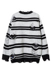 Horizontal stripe sweater ripped punk jumper Gothic top red