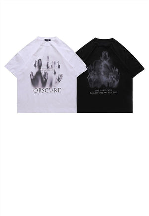 Shadow print t-shirt Gothic tee punk ghosts top in white