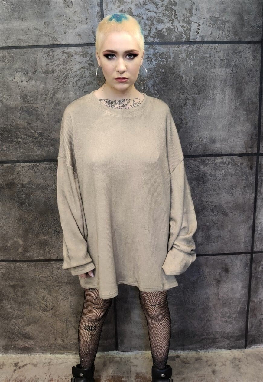 Dirty oil wash thin sweatshirt distressed long jumper cream