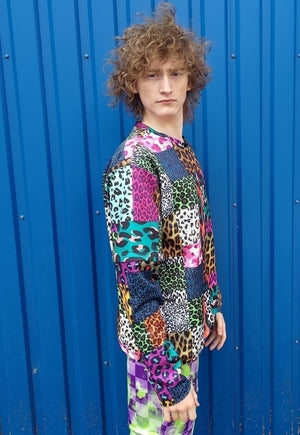 Leopard sweatshirt detachable handmade animal t-shirt blue