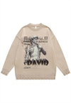 David statue sweater ripped jumper grunge knitted top grey