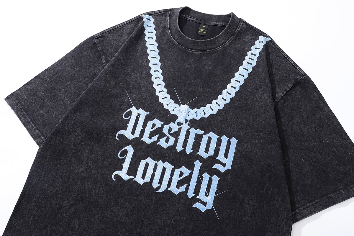 Chain print t-shirt gangster tee Y2k rapper top in vintage grey