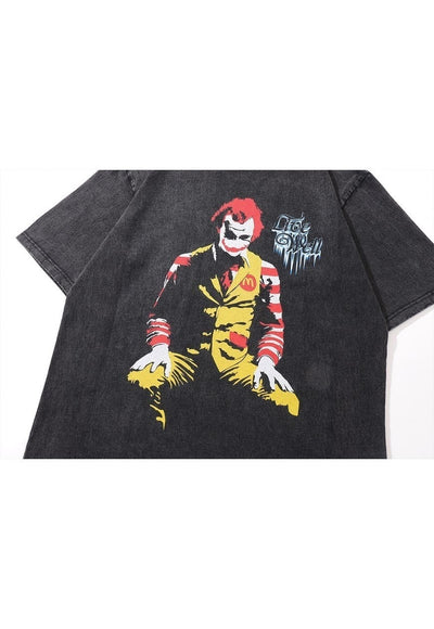 Joker t-shirt clown cartoon tee fast food top vintage grey