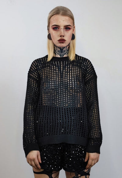 Transparent mesh sweater black boxy fit sheer grunge jumper