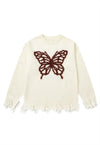 Ripped sweater cream butterfly jumper grunge knitted top