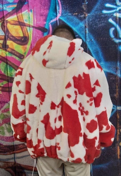 Cow fleece bomber reversible handmade animal print jacket