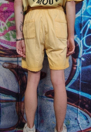 Grunge graffiti shorts gradient god pants in tie-dye yellow