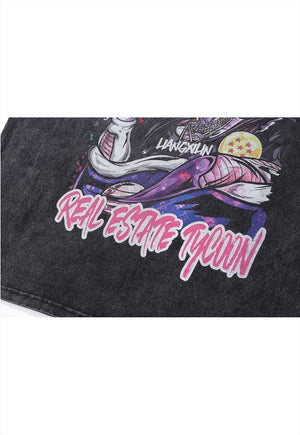 Anime t-shirt vintage wash Dragon ball long tee monster top