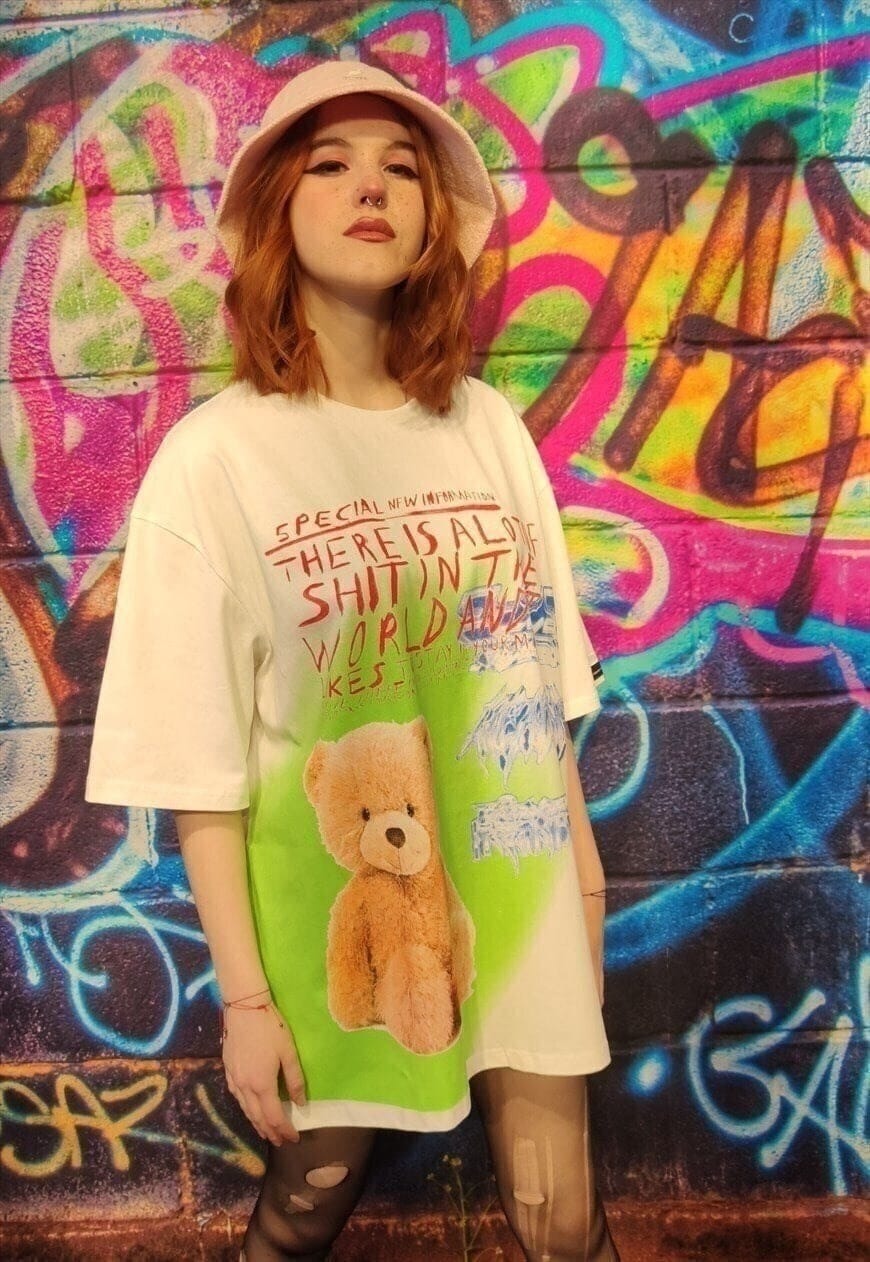 Teddy graffiti tee trippy y2k bear top subculture t-shirt