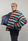 Horizontal stripe varsity jacket zebra reversible bomber