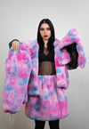 Tiedye fleece coat pink crop gradient trench festival bomber