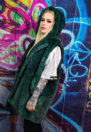 Python fleece coat handmade snake faux fur jacket in green