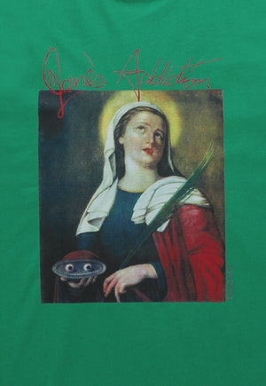 Saint print t-shirt psychedelic tee religion top in green