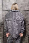 Paisley fleece bomber handmade fauxfur 70s bandana coat grey