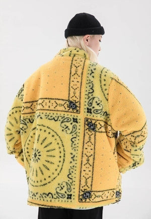 Paisley fleece jacket bandana bomber jacket bright yellow