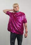 Pink sequin top embellished luxury embroidered shiny t-shirt