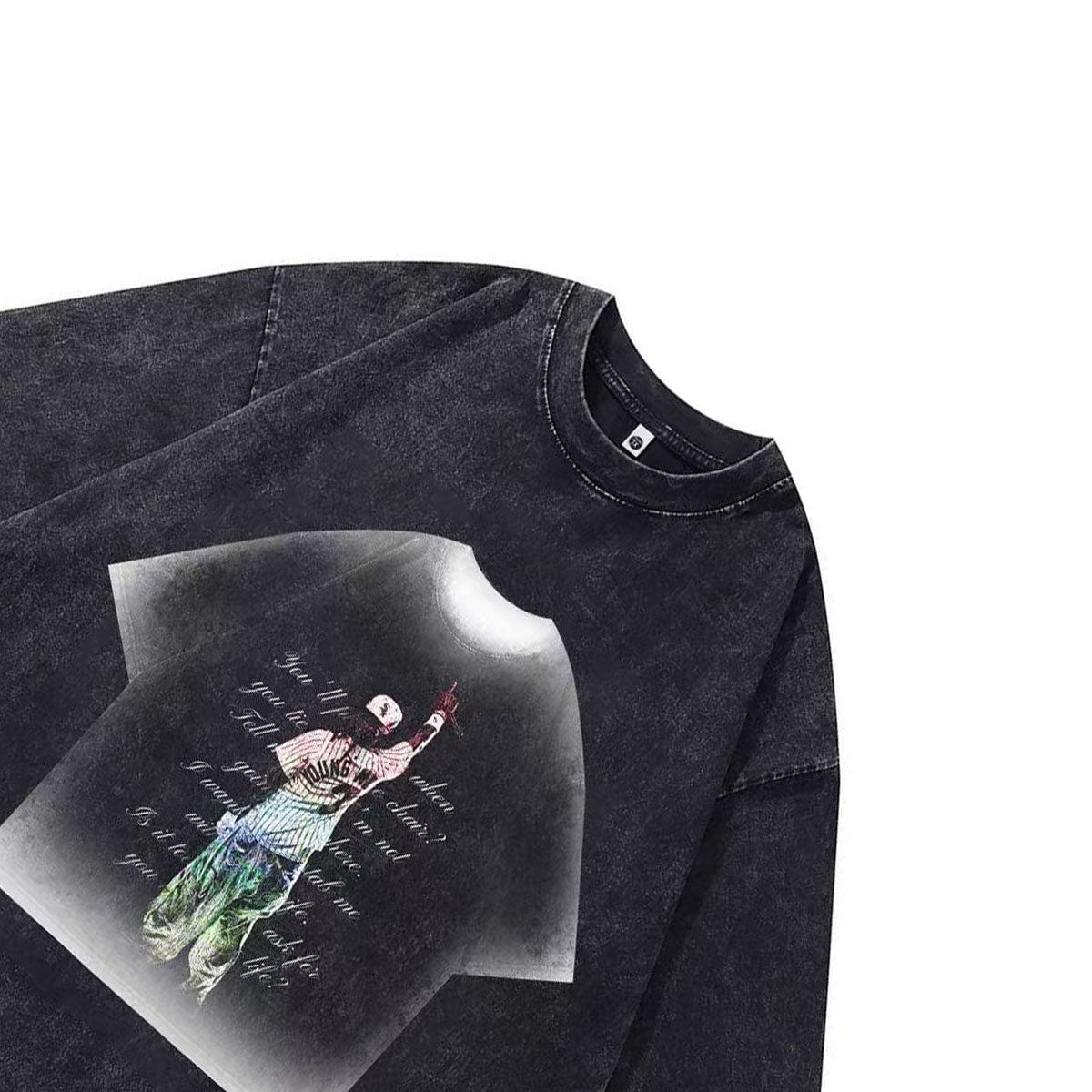 Hip-hop t-shirt rapper print tee retro Y2K gangster top in vintage grey