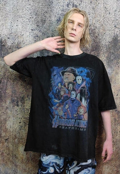 Horror movie t-shirt Y2K retro Gothic tee in acid black