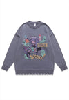 Anime sweater spooky jumper ripped knitted Kawaii top black