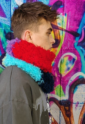 Handmade fluffy shawl scarf in rainbow color circle snood