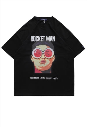 Rocket man t-shirt Korean tee Gangnam style top in orange