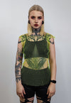 Netted mesh vest diamante transparent glitter tank top green