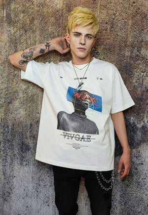 Raver t-shirt cyber punk tee grunge robot print top in white