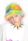 Festival faux fur bucket hat fluffy neon hat Gay rainbow cap