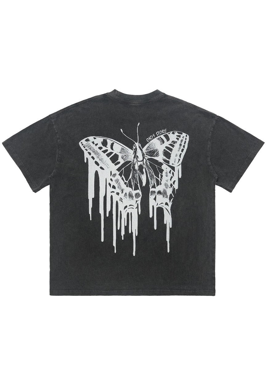 Butterfly print t-shirt moth tee retro gothic top acid grey