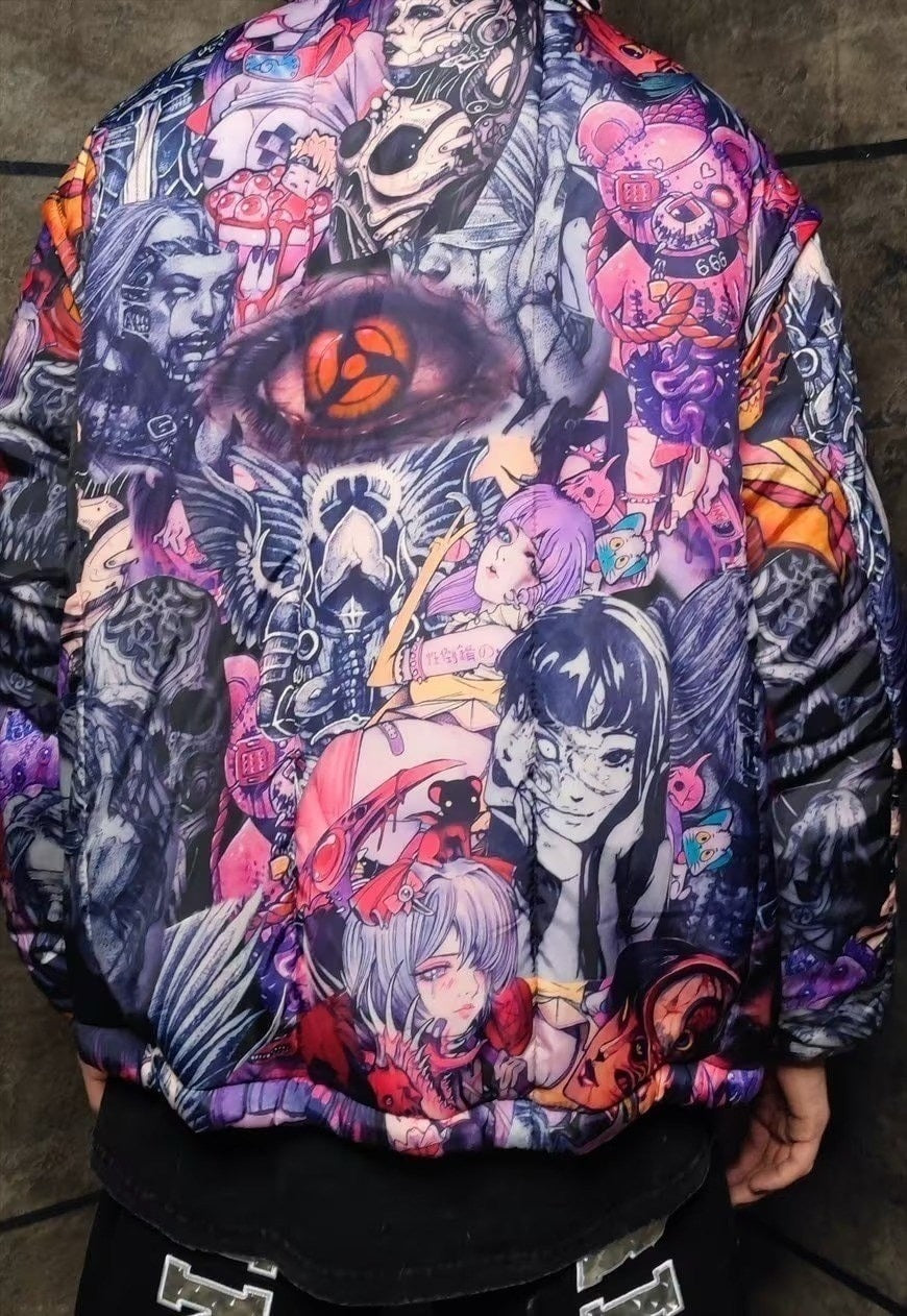Anime bomber jacket handmade detachable japanese style puffer purple